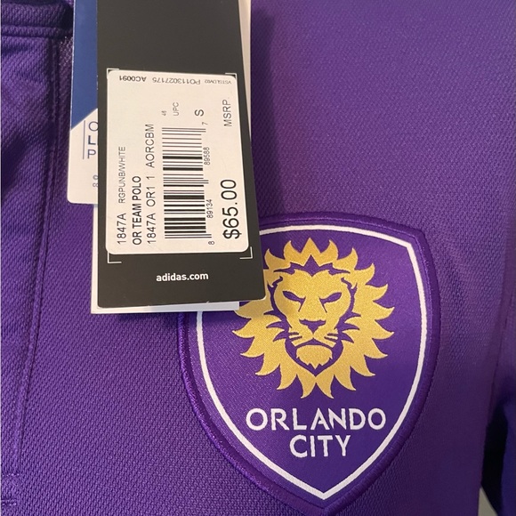 ADIDAS MLS MEN'S ORLANDO CITY SC CLIMALITE 3-STRIPE COACHES POLO, PURPLE - Picture 2 of 7